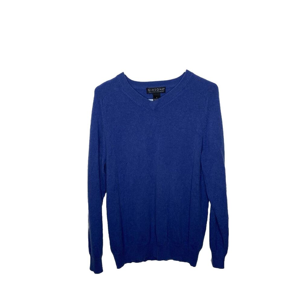 Giasone 100 % 2 Ply Cashmere Pullover V Neck Sweater Mens Size Large Soft Casual